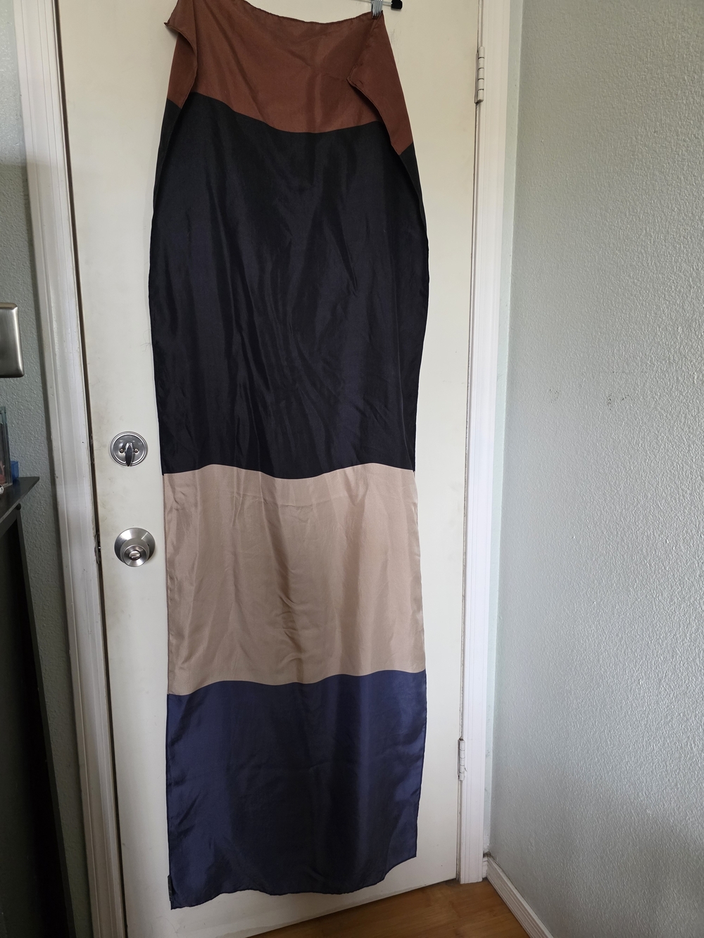 Ann Taylor 100% Silk Colorblock Scarf in Rust, Black, Beige, and Navy